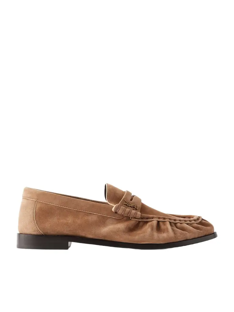 Saint Laurent Le Loafer Cassandre-embellished Suede Loafers | Image 1 Saint Laurent Le Loafer Cassandre-embellished Suede Loafers | Image 1