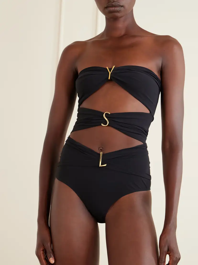 Saint Laurent Strapless Cut-out Gathered Embellished Swimsuit | Thumbnail 2