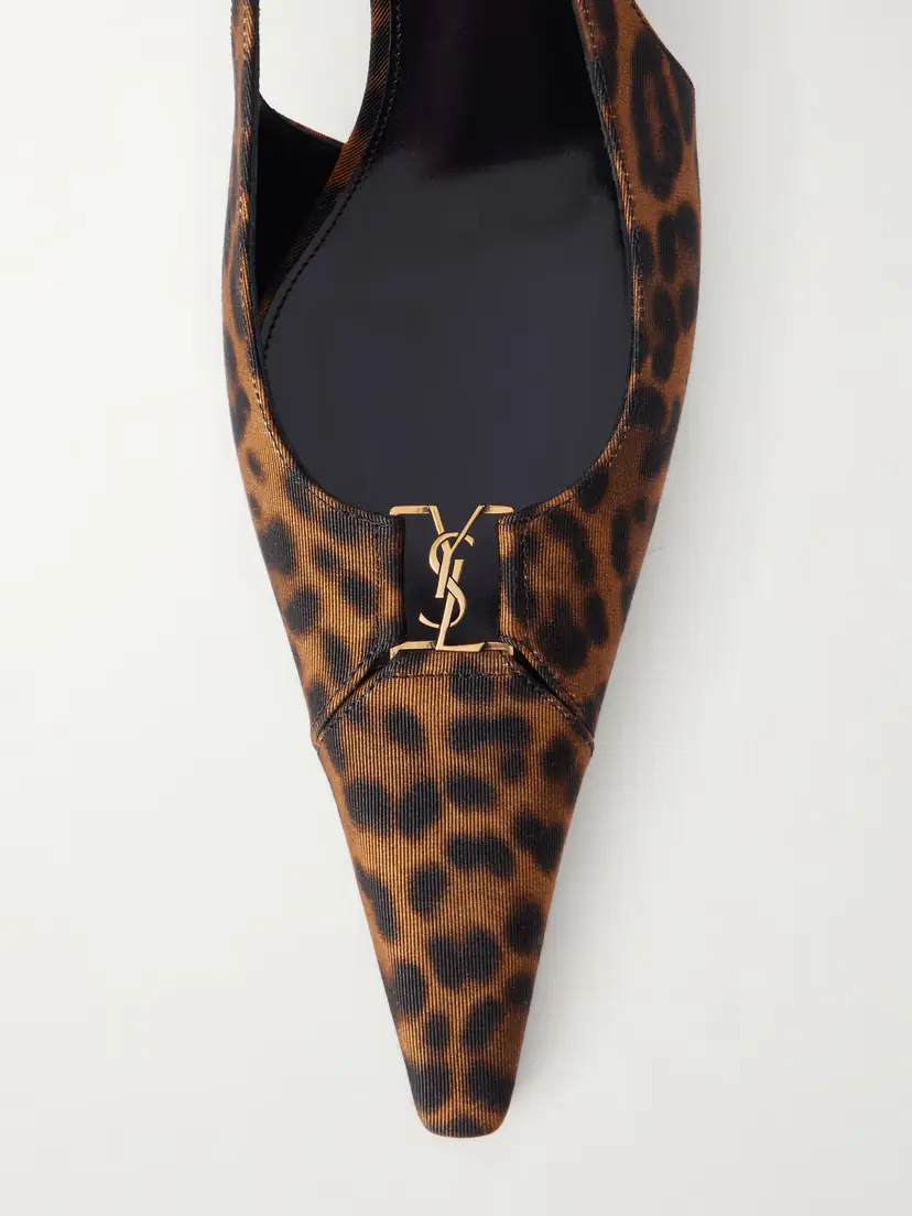 Saint Laurent Babylone Cassandre-embellished Leopard-print Grosgrain Slingback Pumps | Thumbnail 5