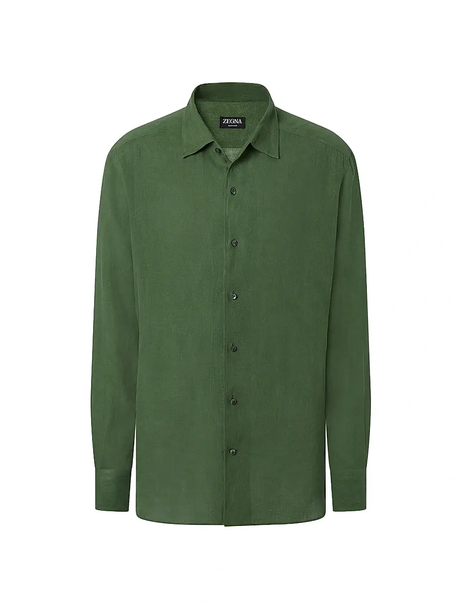 Zegna Men's Oasi Lino Shirt - Pine Green - Size Medium | Image 1 Zegna Men's Oasi Lino Shirt - Pine Green - Size Medium | Image 1