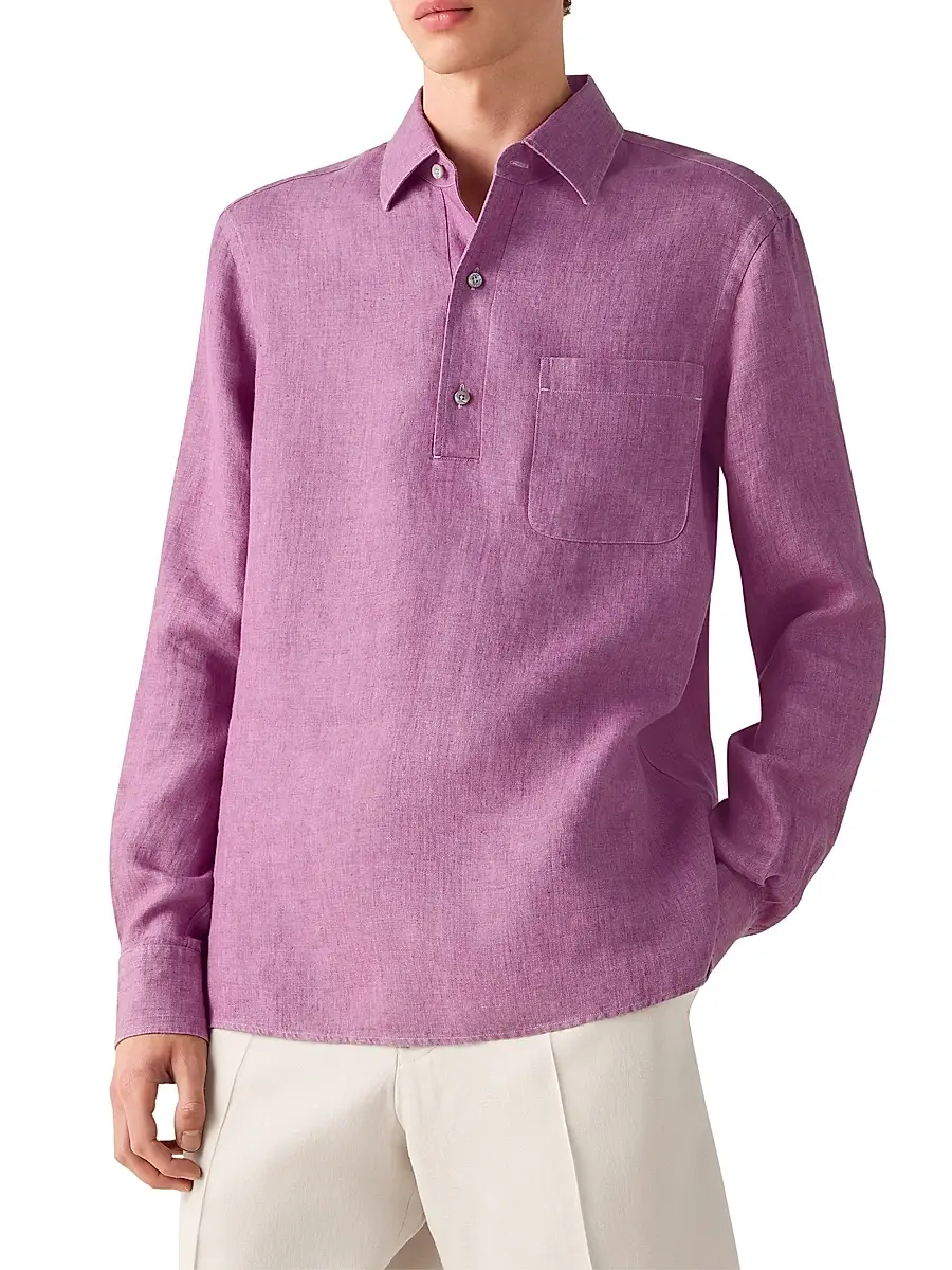 Zegna Men's Oasi Lino Polo Shirt | Thumbnail 2 Zegna Men's Oasi Lino Polo Shirt | Thumbnail 2