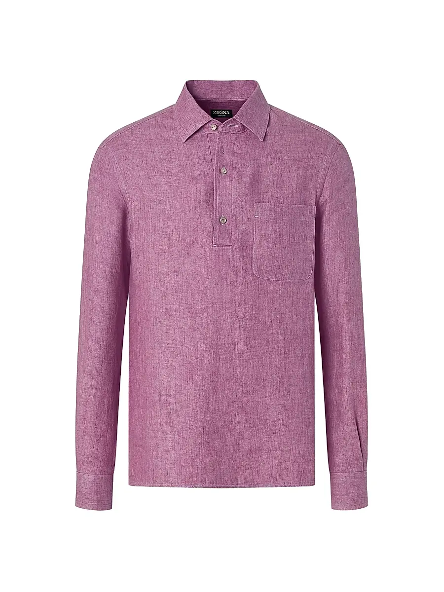 ZEGNA Men's Oasi Lino Polo Shirt - Pink | Image 1 ZEGNA Men's Oasi Lino Polo Shirt - Pink | Image 1