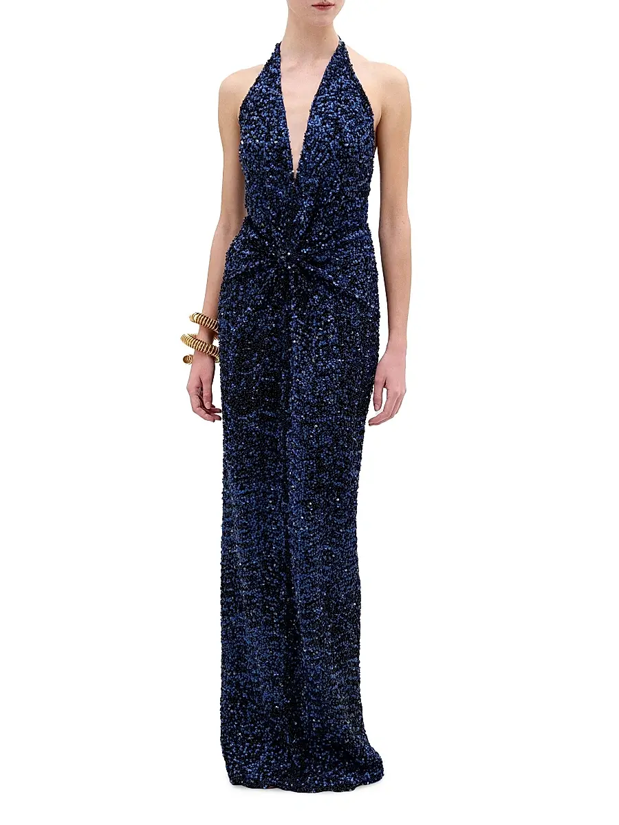 Silvia Tcherassi Women's Aiko Sequined Halter Gown | Thumbnail 2 Silvia Tcherassi Women's Aiko Sequined Halter Gown | Thumbnail 2