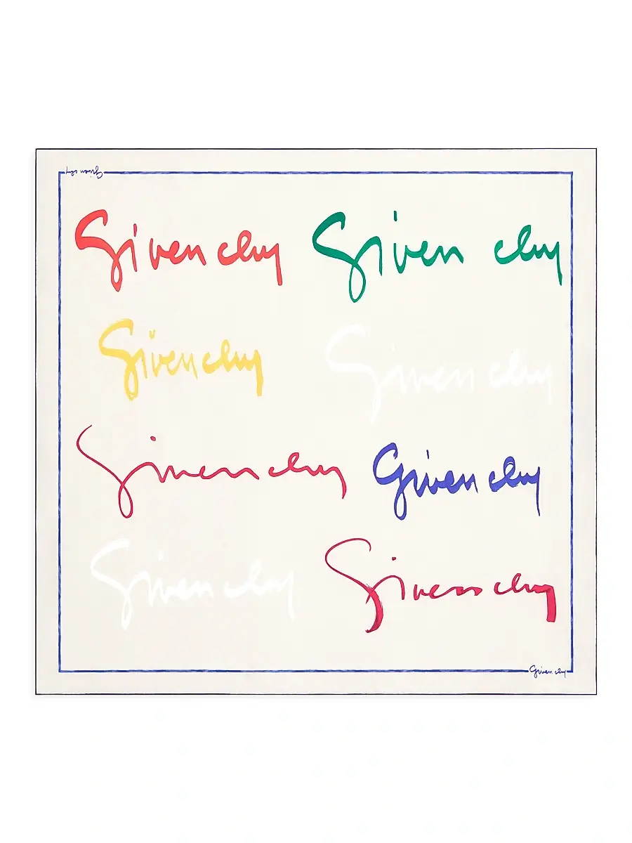 Givenchy Women's Square Scarf in Silk with Signature | Image 1 Givenchy Women's Square Scarf in Silk with Signature | Image 1