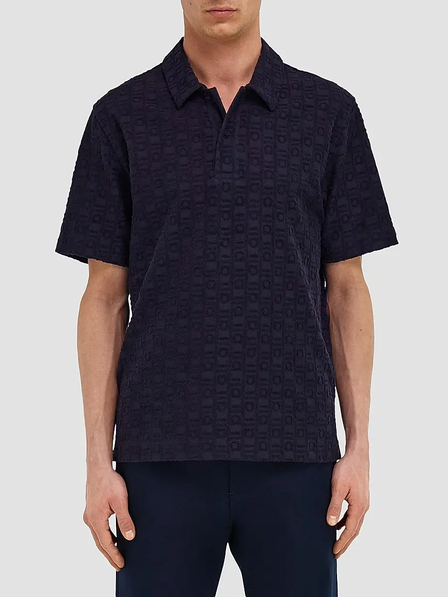 Ferragamo Men's Monogram Cotton Polo Shirt | Thumbnail 3 Ferragamo Men's Monogram Cotton Polo Shirt | Thumbnail 3