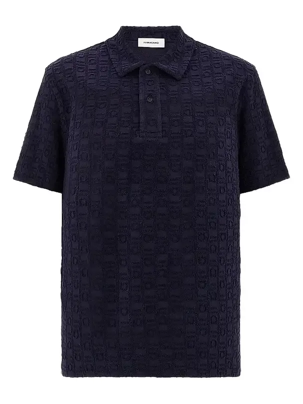 Ferragamo Men's Monogram Cotton Polo Shirt
