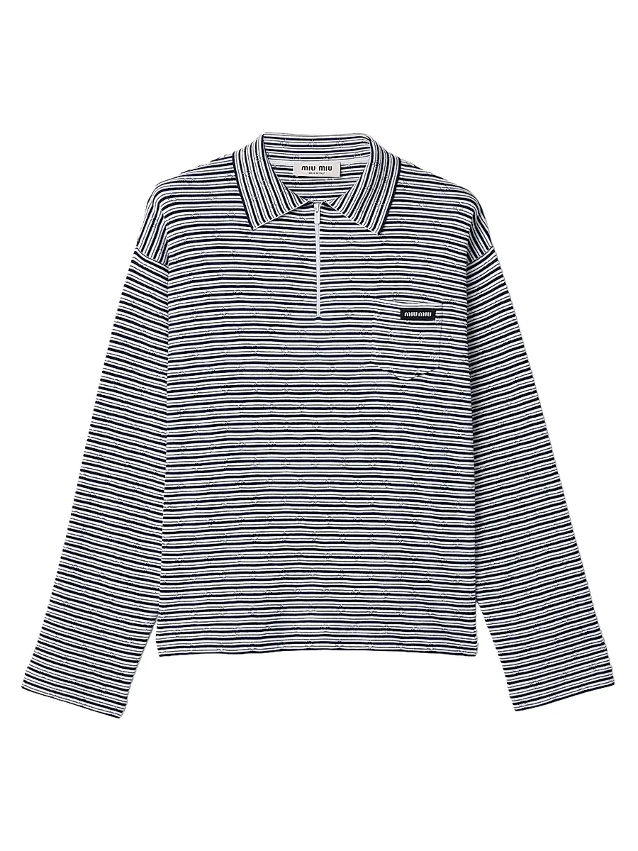 Miu Miu Women's Cotton, Cashmere and Silk Polo Shirt - White Multicolor - Size 6 | Image 1 Miu Miu Women's Cotton, Cashmere and Silk Polo Shirt - White Multicolor - Size 6 | Image 1