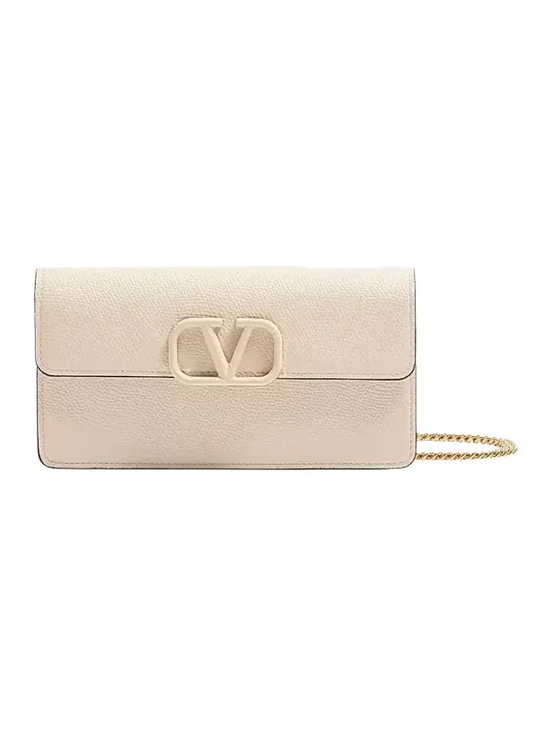 Women's VLogo Signature Grainy Calfskin Wallet with Chain - Light Beige Women's VLogo Signature Grainy Calfskin Wallet with Chain - Light Beige