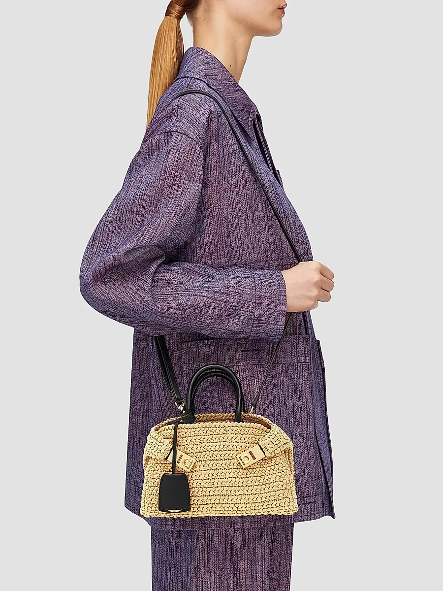 Ferragamo Women's Hug Mini Crochet Raffia Top Handle Bag | Thumbnail 3 Ferragamo Women's Hug Mini Crochet Raffia Top Handle Bag | Thumbnail 3
