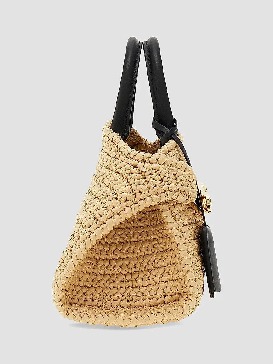 Ferragamo Women's Hug Mini Crochet Raffia Top Handle Bag | Thumbnail 4 Ferragamo Women's Hug Mini Crochet Raffia Top Handle Bag | Thumbnail 4