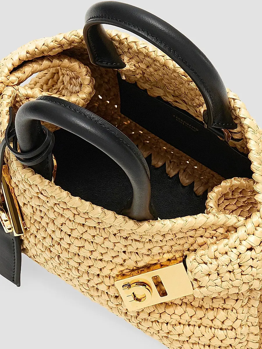 Ferragamo Women's Hug Mini Crochet Raffia Top Handle Bag | Thumbnail 7 Ferragamo Women's Hug Mini Crochet Raffia Top Handle Bag | Thumbnail 7
