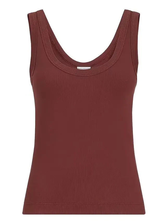 Women's Stretch Cotton Ribbed Jersey Top with Monili - Wine Women's Stretch Cotton Ribbed Jersey Top with Monili - Wine