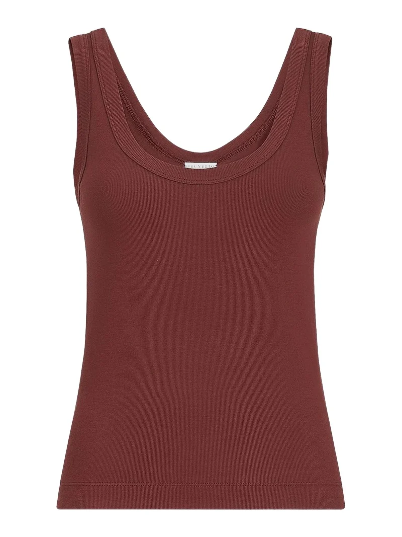 Women's Stretch Cotton Ribbed Jersey Top with Monili - Wine Women's Stretch Cotton Ribbed Jersey Top with Monili - Wine
