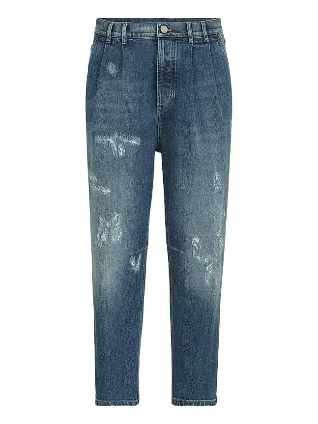 Men's Comfort Cotton Denim Iconic Fit Five-Pocket Jeans with Double Pleats - Medium Denim
