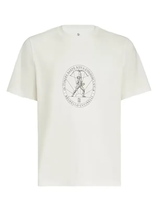 Men's Cotton Jersey Crew-Neck T-Shirt with Print - Off White Men's Cotton Jersey Crew-Neck T-Shirt with Print - Off White