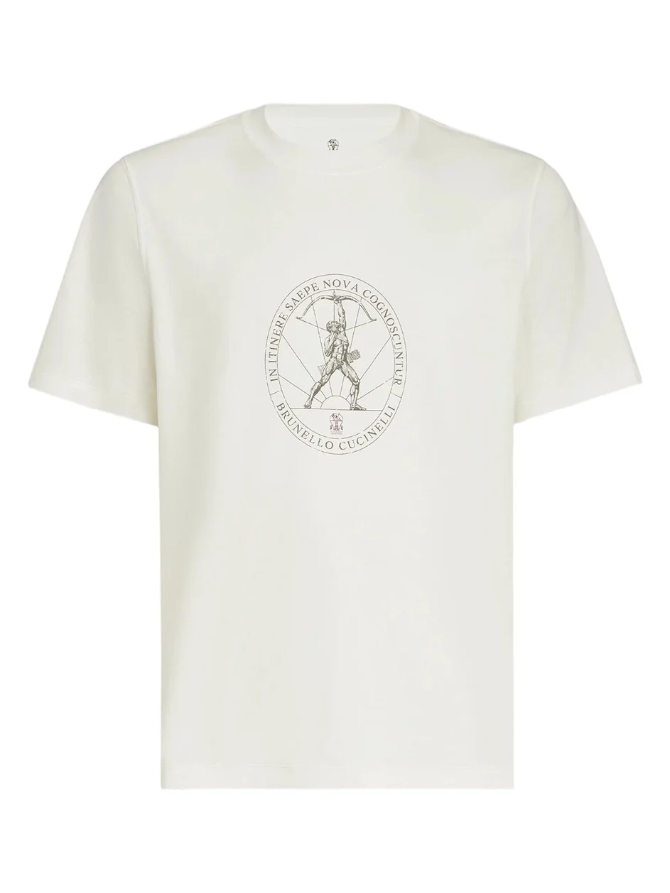 Men's Cotton Jersey Crew-Neck T-Shirt with Print - Off White Men's Cotton Jersey Crew-Neck T-Shirt with Print - Off White