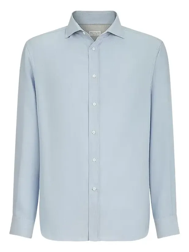 Brunello Cucinelli Men's Cotton and Cashmere Denim-Effect Diagonal Shirt