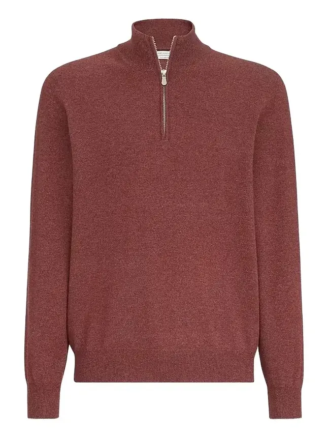 Men's Cashmere Sweater with Half Zip - Burgundy Men's Cashmere Sweater with Half Zip - Burgundy