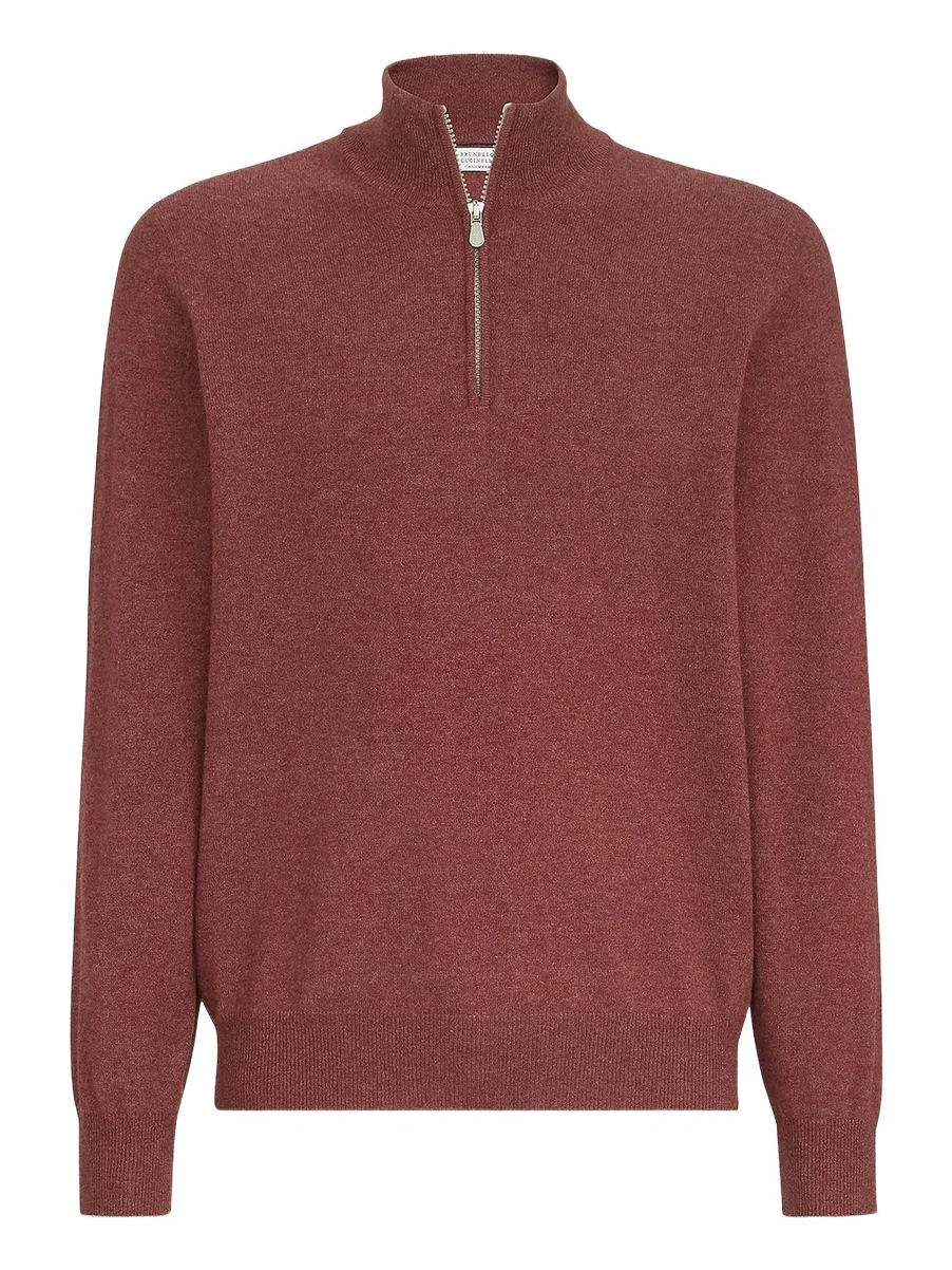 Men's Cashmere Sweater with Half Zip - Burgundy