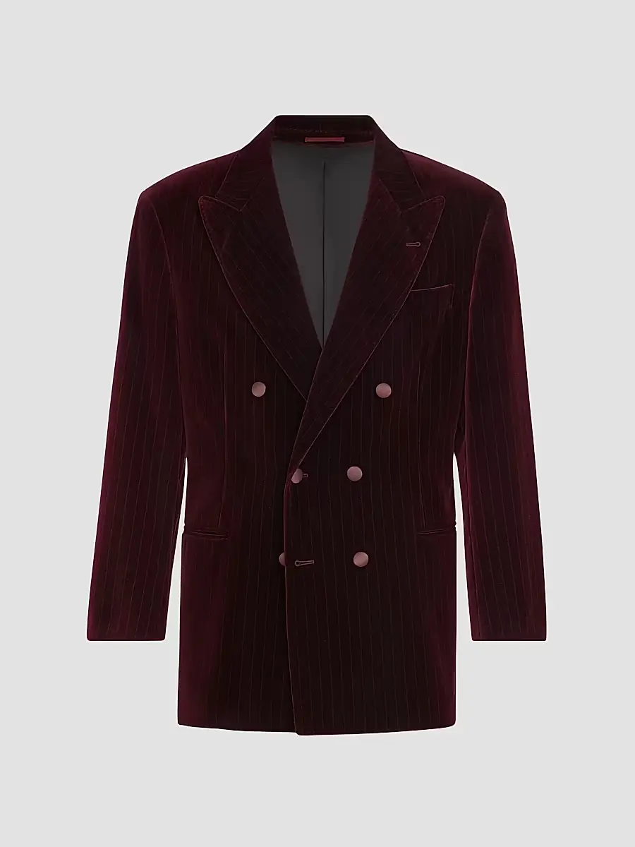 Brunello Cucinelli Men's Cotton Chalk Stripe Velvet One-and-a-Half Breasted Tuxedo Jacket | Thumbnail 2 Brunello Cucinelli Men's Cotton Chalk Stripe Velvet One-and-a-Half Breasted Tuxedo Jacket | Thumbnail 2