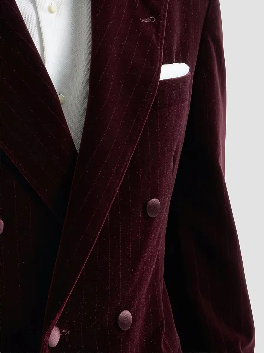 Brunello Cucinelli Men's Cotton Chalk Stripe Velvet One-and-a-Half Breasted Tuxedo Jacket | Thumbnail 5 Brunello Cucinelli Men's Cotton Chalk Stripe Velvet One-and-a-Half Breasted Tuxedo Jacket | Thumbnail 5