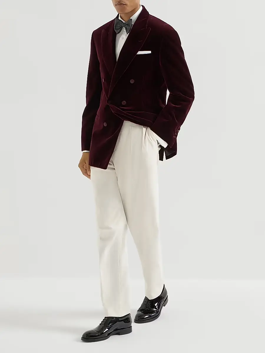 Brunello Cucinelli Men's Cotton Chalk Stripe Velvet One-and-a-Half Breasted Tuxedo Jacket | Thumbnail 6 Brunello Cucinelli Men's Cotton Chalk Stripe Velvet One-and-a-Half Breasted Tuxedo Jacket | Thumbnail 6