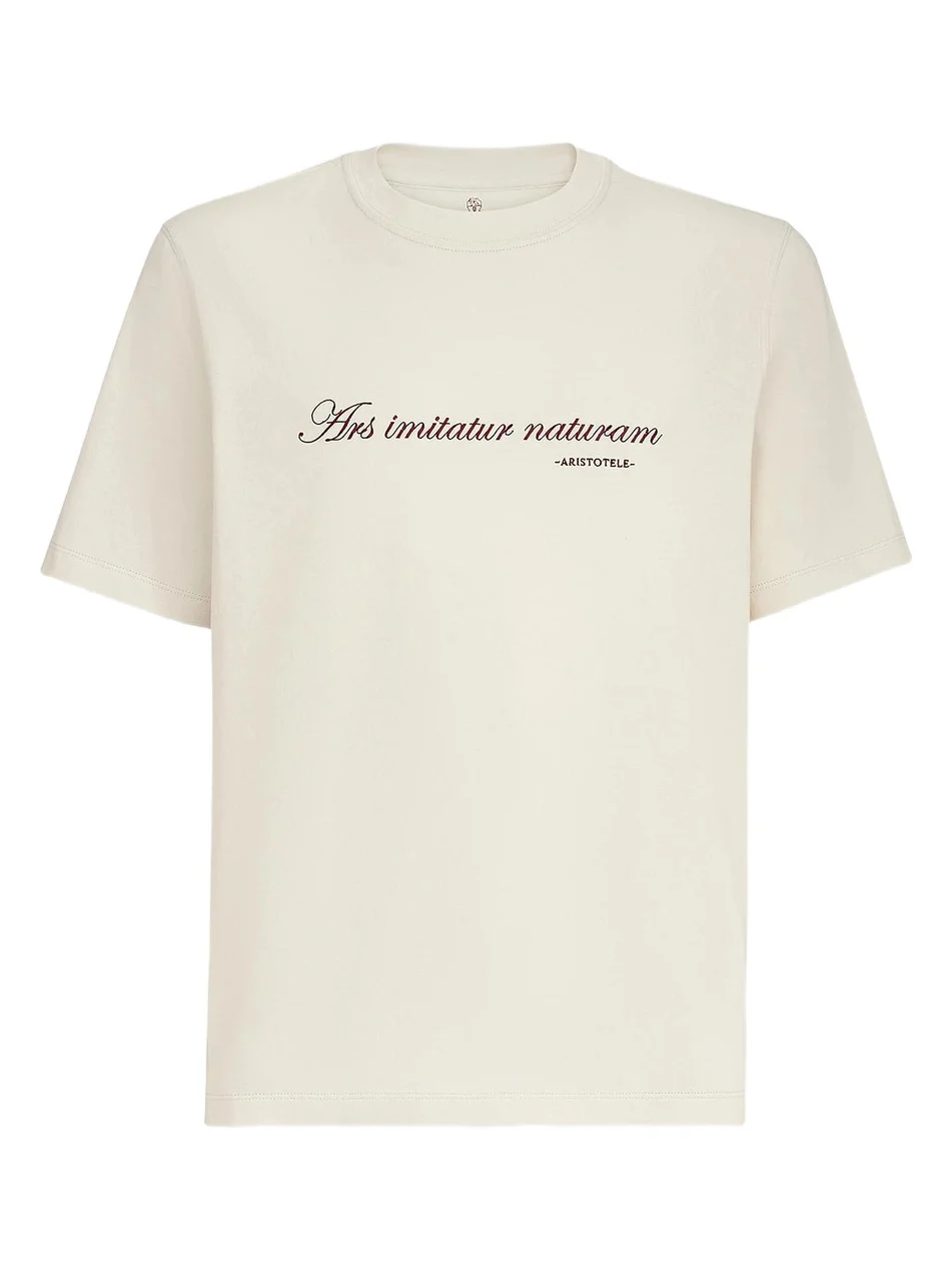 Men's Cotton Jersey Crew-Neck T-Shirt with Embroidery - Off White Men's Cotton Jersey Crew-Neck T-Shirt with Embroidery - Off White