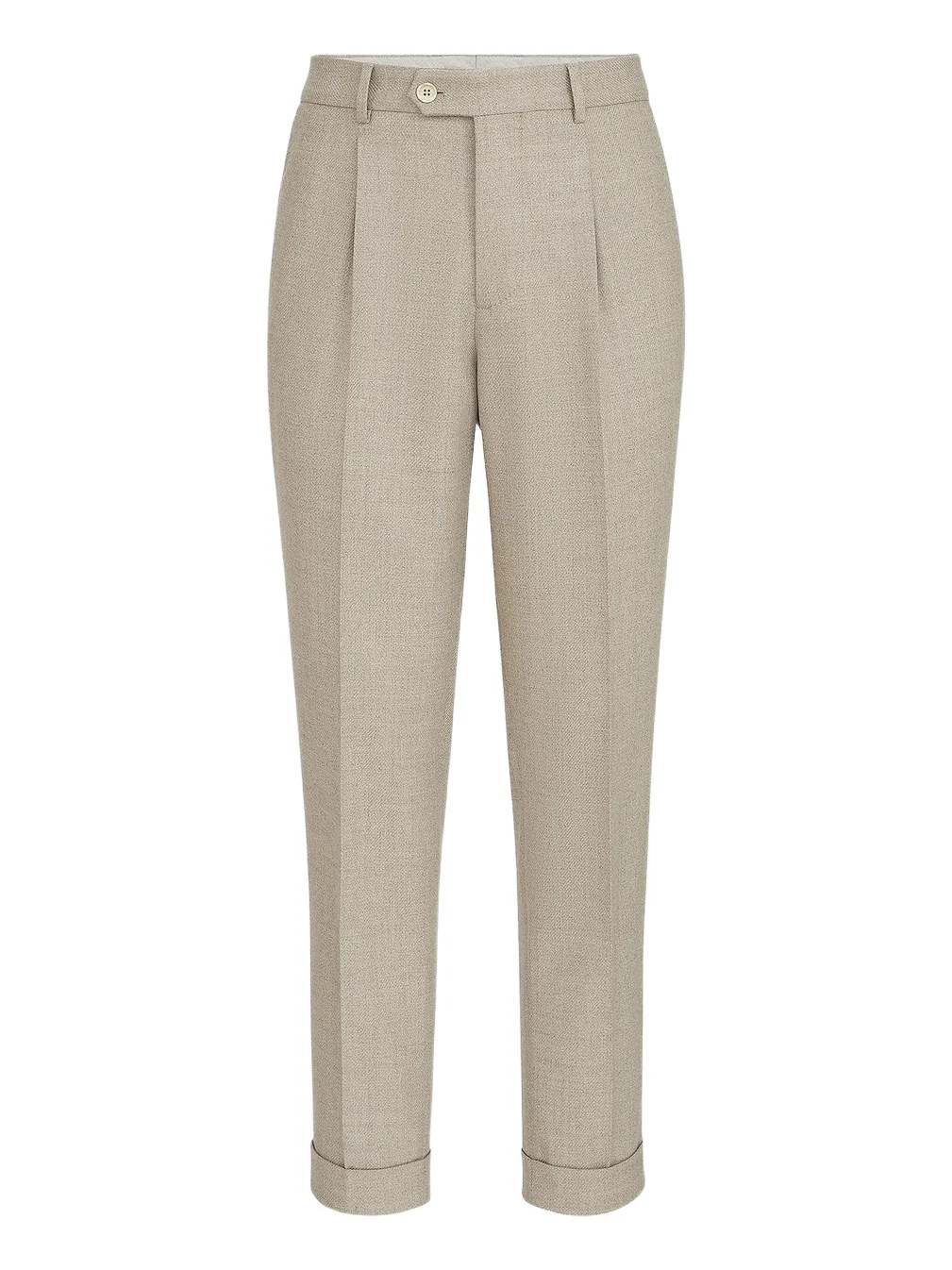 Brunello Cucinelli Men's Virgin Wool Mouliné Twill Trousers with Pleats - Beige