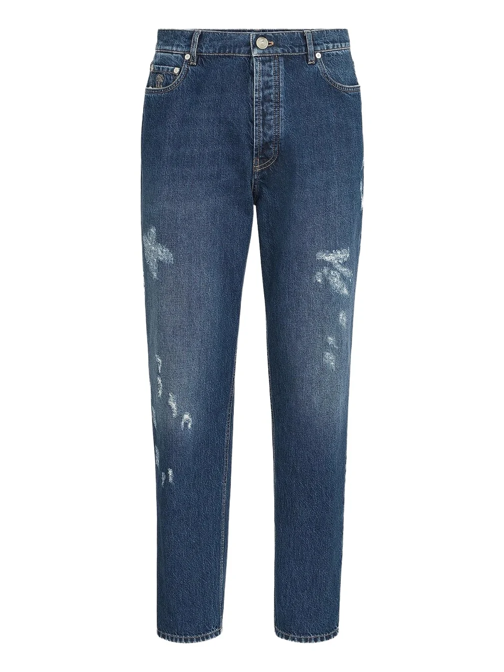 Brunello Cucinelli Men's Denim Iconic Fit Five-Pocket Jeans with Rips - Dark Denim