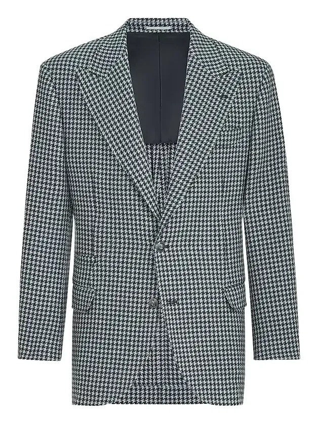Brunello Cucinelli Men's Cashmere Macro Houndstooth Tailor Blazer with Peak Lapels - Navy Blue