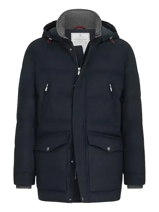 Brunello Cucinelli Men's Bonded Wool Flannel Down Parka Jacket