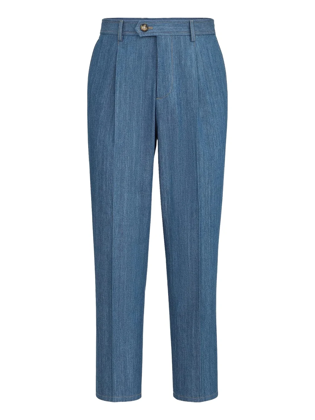 Men's Lightweight Denim Trousers with Double Pleats - Medium Denim