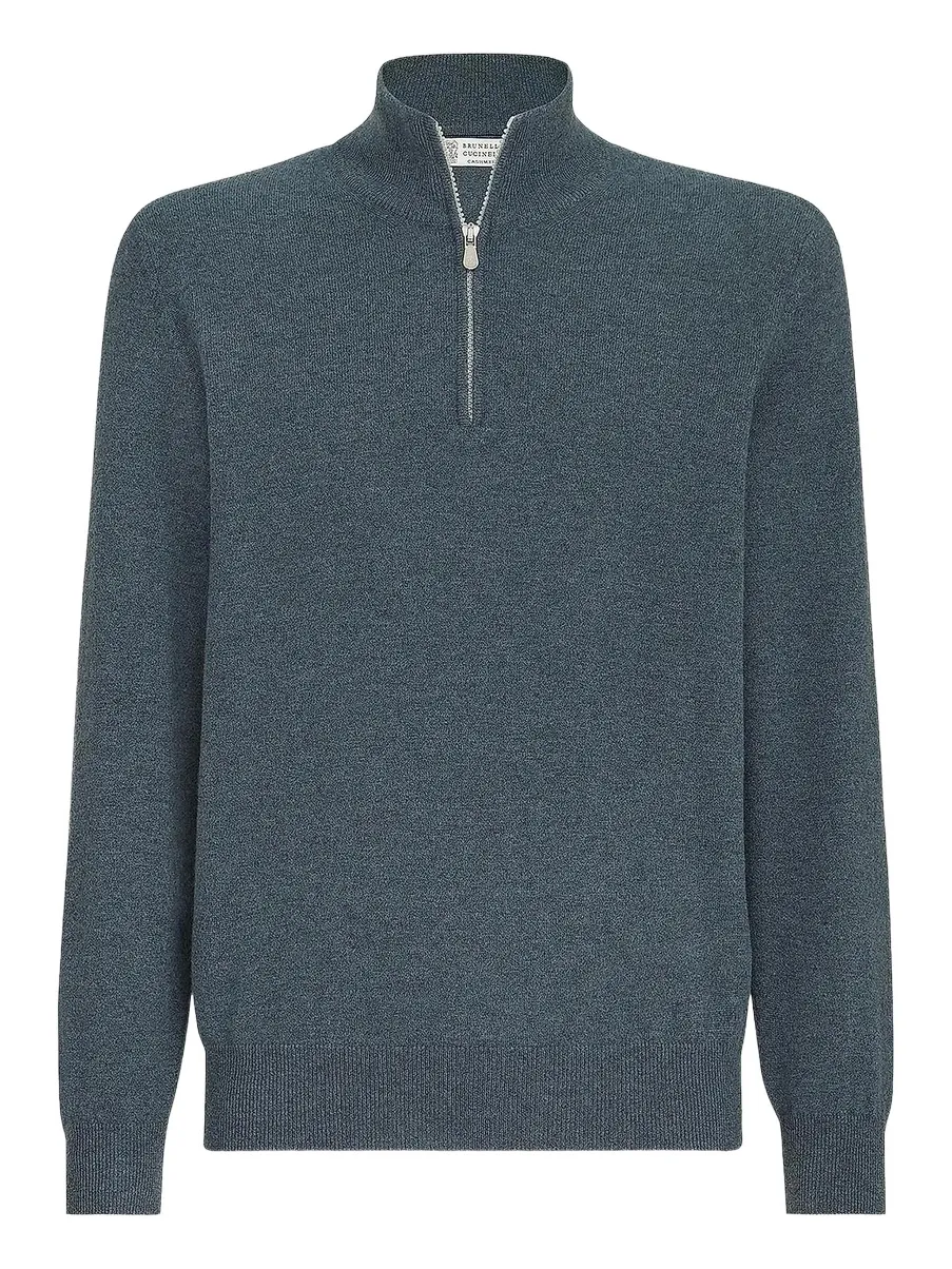 Men's Cashmere Sweater with Half Zip - Cerulean Men's Cashmere Sweater with Half Zip - Cerulean