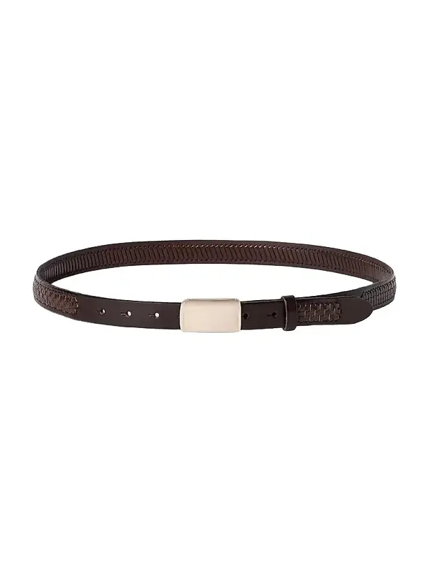 Men's Textured Calfskin Belt with Box-Frame Buckle - Rust Brown Men's Textured Calfskin Belt with Box-Frame Buckle - Rust Brown