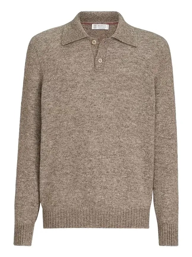 Brunello Cucinelli Men's Alpaca, Cashmere and Wool Knit Polo Shirt