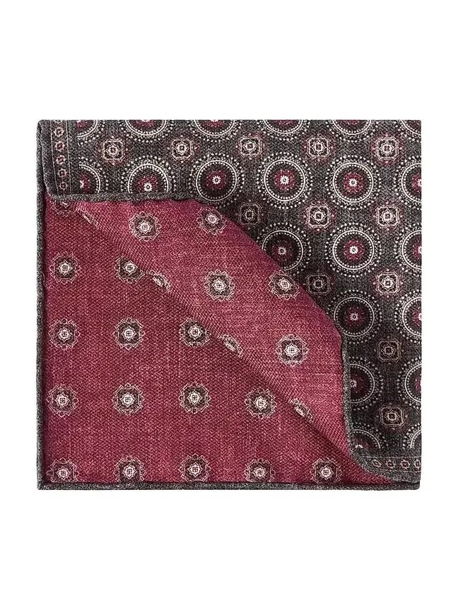Men's Silk Pocket Square with Medallion Design - Anthracite