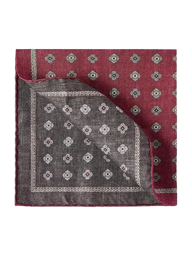 Men's Silk Pocket Square with Medallion Design - Burned