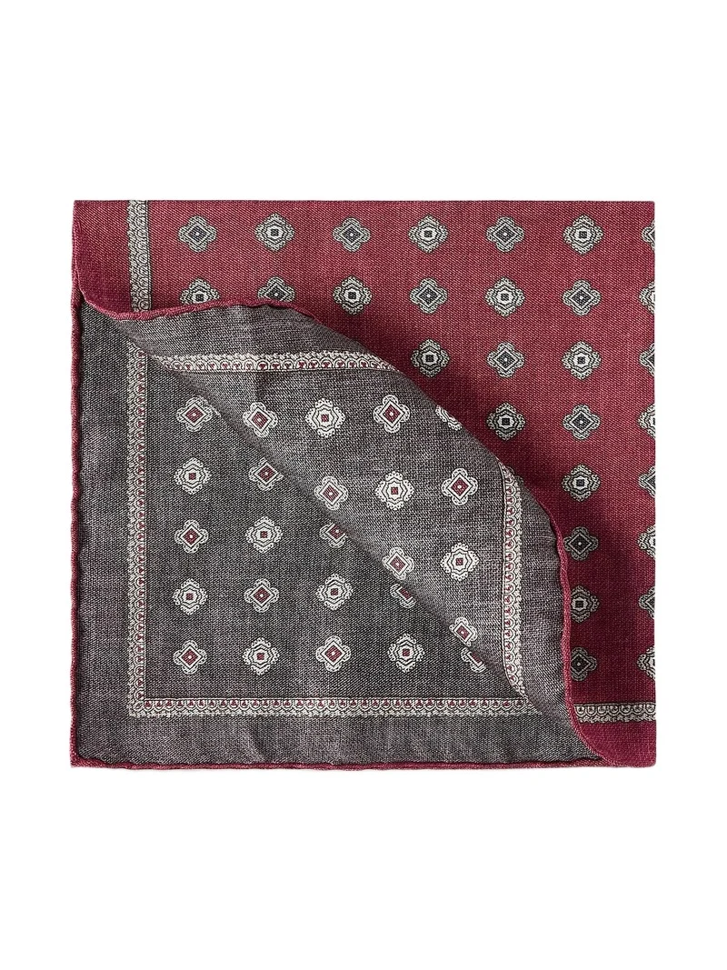 Men's Silk Pocket Square with Medallion Design - Burned