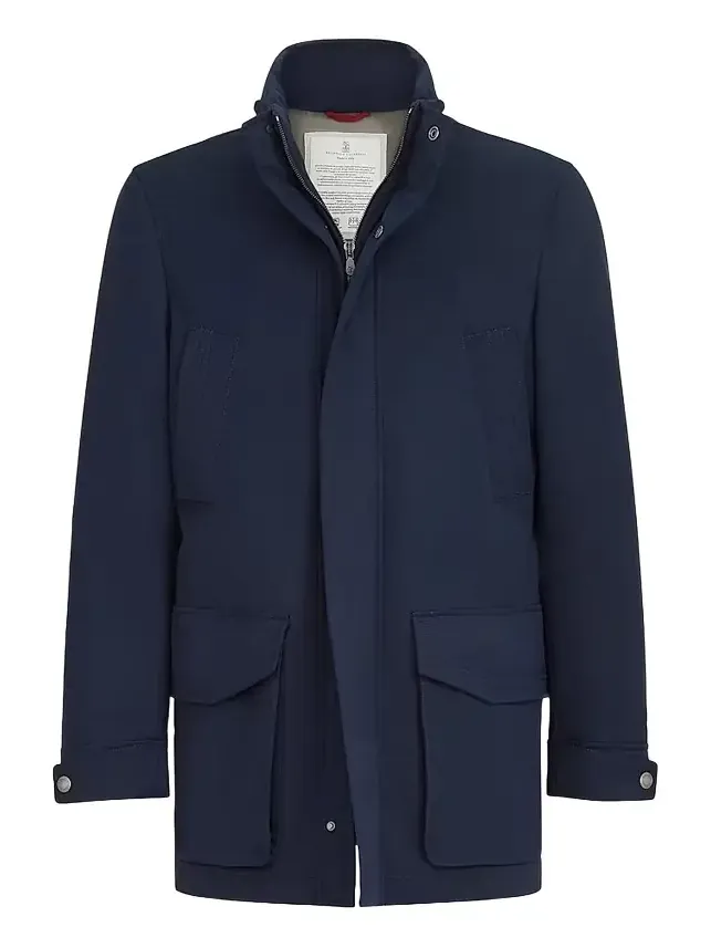 Brunello Cucinelli Men's Water-Resistant Microfiber Parka with Thermore Padding - Navy Blue