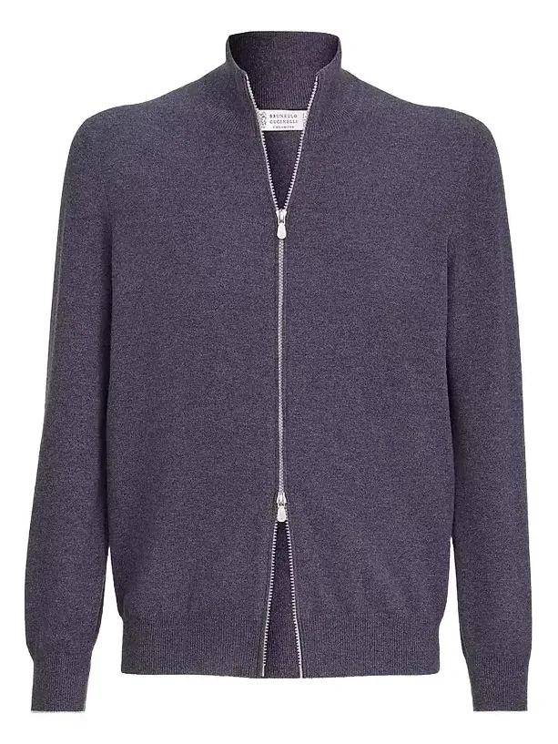 Men's Cashmere High-Neck Cardigan with Zipper - Purple Men's Cashmere High-Neck Cardigan with Zipper - Purple