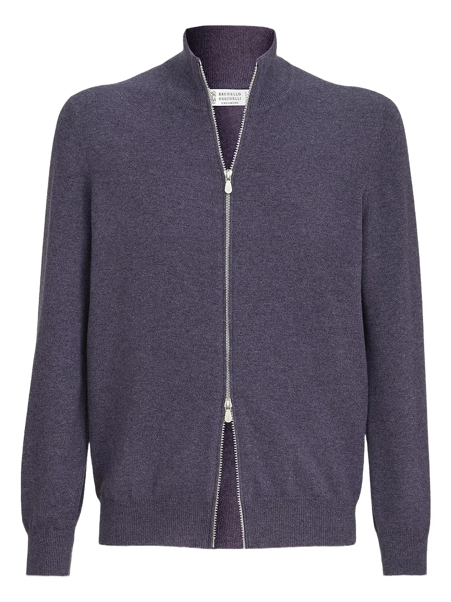 Men's Cashmere High-Neck Cardigan with Zipper - Purple Men's Cashmere High-Neck Cardigan with Zipper - Purple