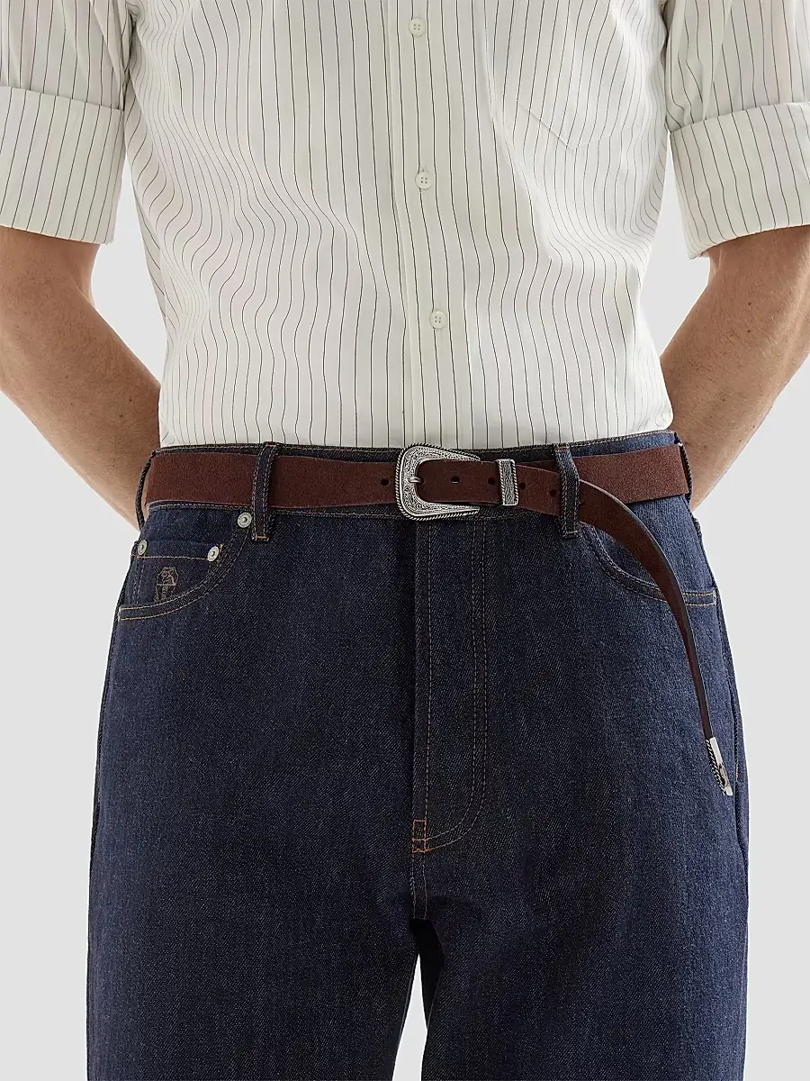 Brunello Cucinelli Men's Reversed Leather Belt with Tip - Brown | Thumbnail 2