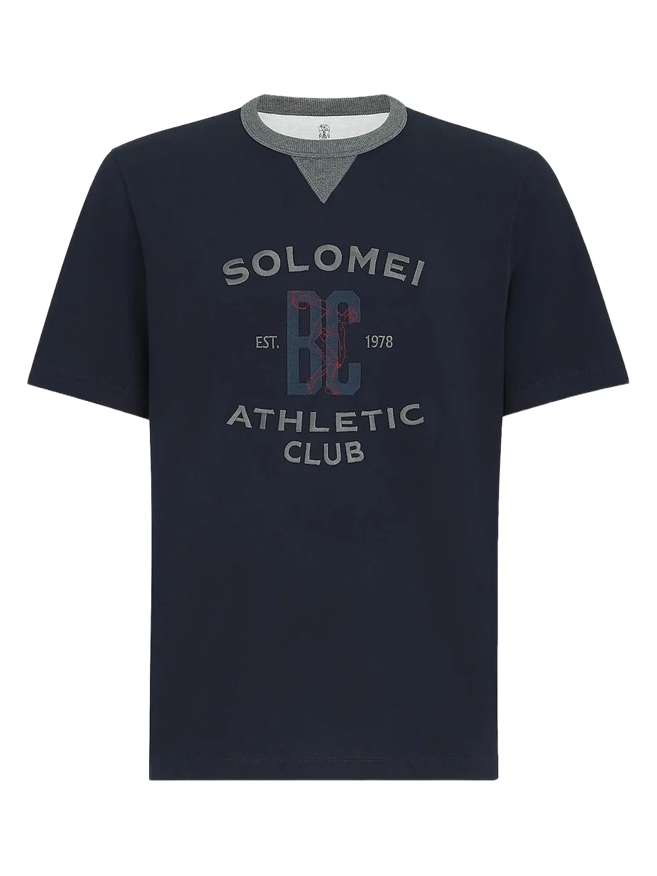 Men's Cotton Jersey Crew-Neck T-Shirt with Print - Cobalt