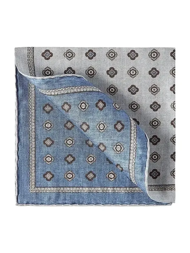 Men's Silk Pocket Square with Medallion Design - Grey