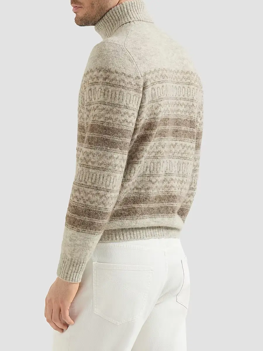 Brunello Cucinelli Men's Alpaca, Cashmere and Wool Nordic Jacquard Turtleneck Sweater | Thumbnail 4