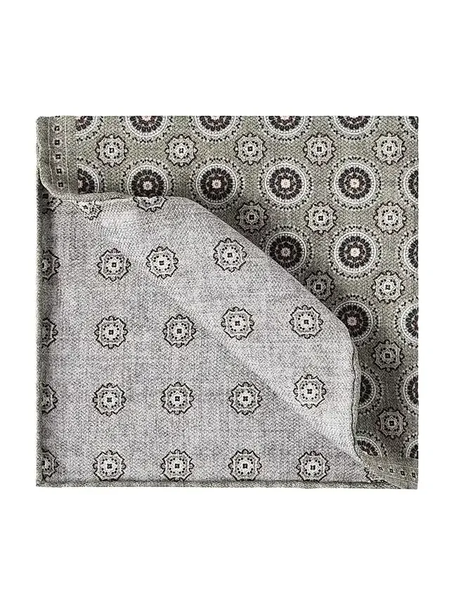 Men's Silk Pocket Square with Medallion Design - Military
