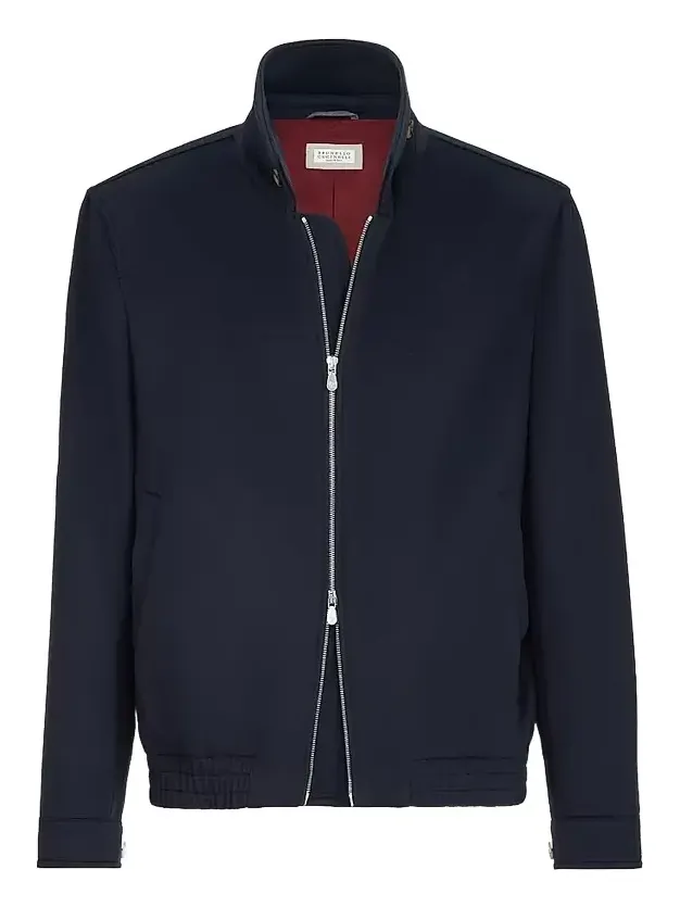 Men's Virgin Wool Beaver Cloth Bomber Jacket with Zipper - Navy Blue Men's Virgin Wool Beaver Cloth Bomber Jacket with Zipper - Navy Blue