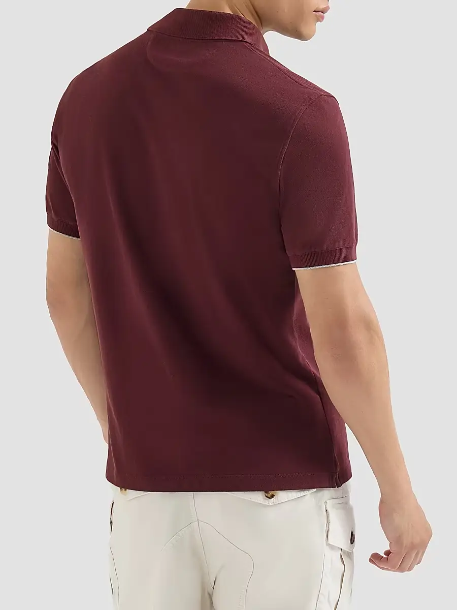 Brunello Cucinelli Men's Cotton Piqué Polo Shirt with Logo - Burgundy | Thumbnail 4 Brunello Cucinelli Men's Cotton Piqué Polo Shirt with Logo - Burgundy | Thumbnail 4