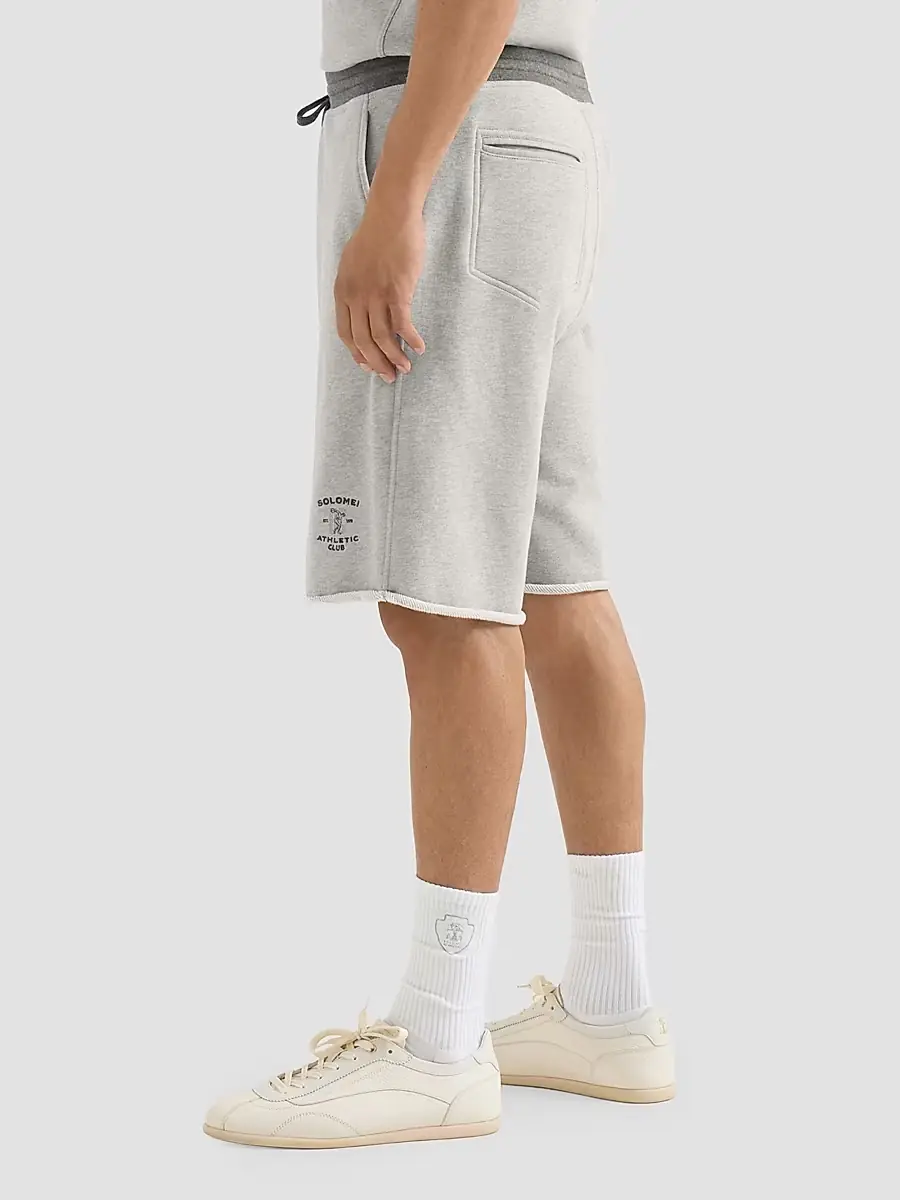 Brunello Cucinelli Men's Cotton French Terry Bermuda Shorts with Embroidery - Grey | Thumbnail 5