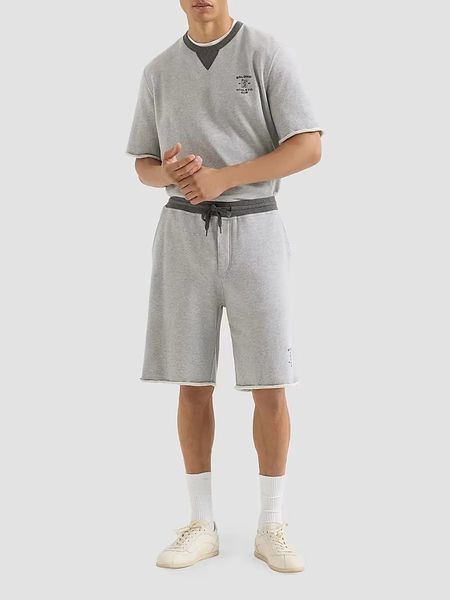 Brunello Cucinelli Men's Cotton French Terry Bermuda Shorts with Embroidery - Grey | Thumbnail 6